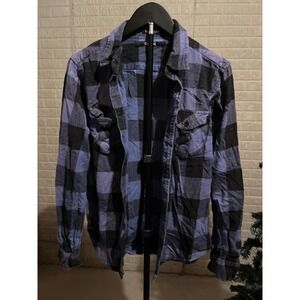 Carbon Classic Fit Plaid Long Sleeve Button Up Shirt Mens Medium Blue Black